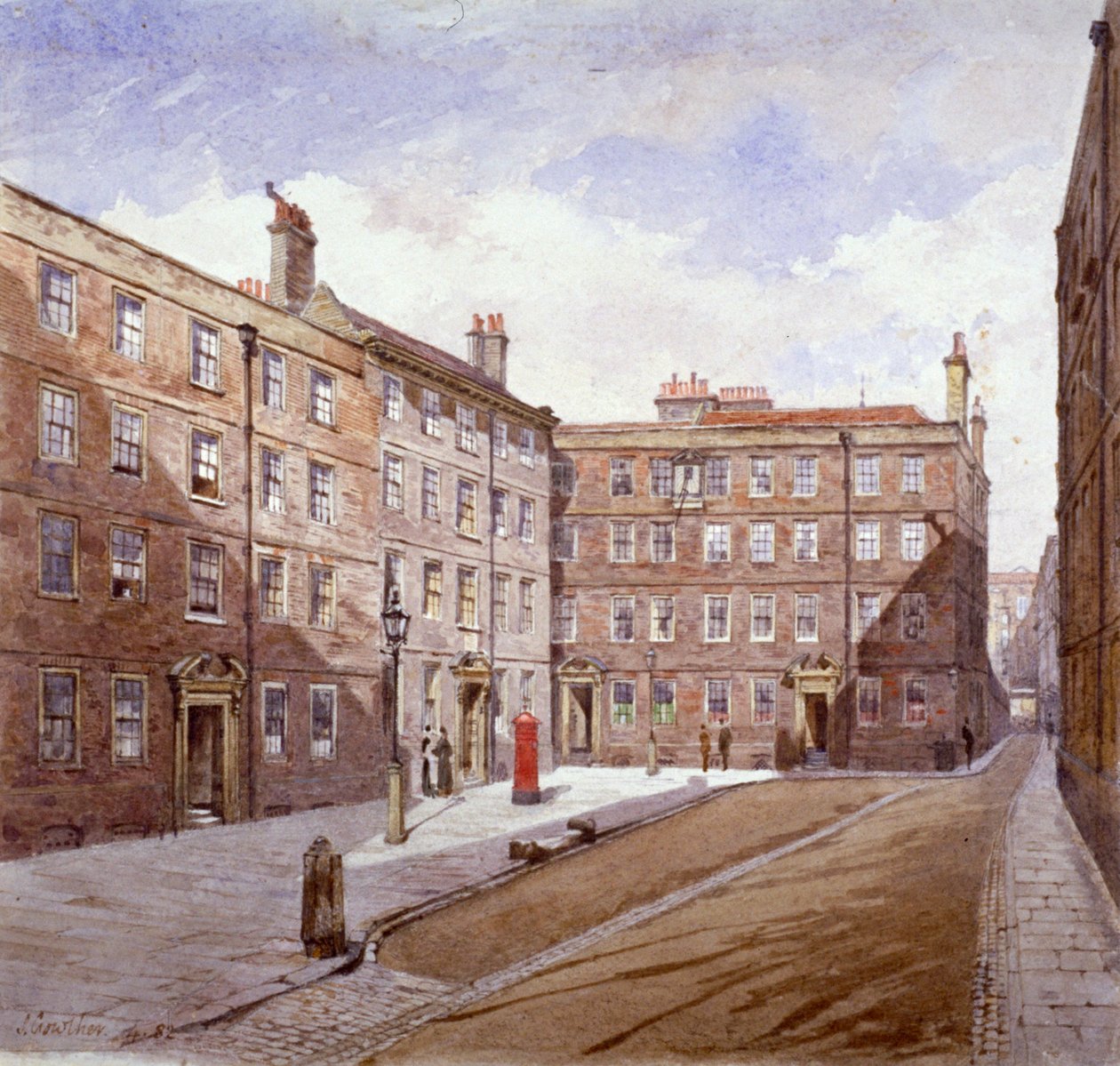 Udsigt over Brick Court, Middle Temple, London, 1882. af John Crowther