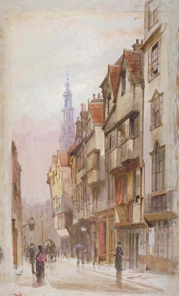 Udsigt over Wych Street, Westminster, øst fra New Inn gateway, London, c1880 af John Crowther
