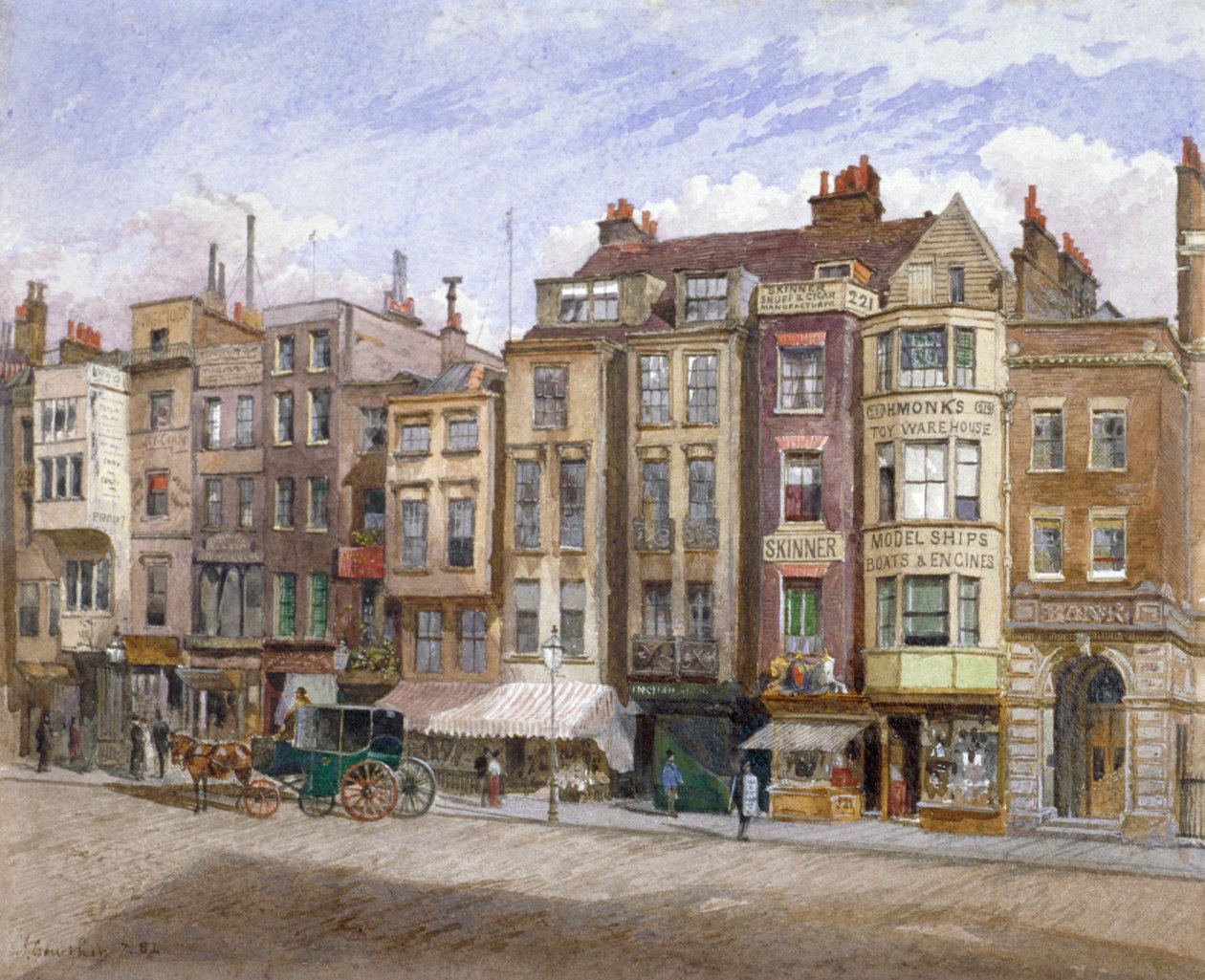 Udsigt over kommercielle lokaler i Strand, Westminster, London, 1881. af John Crowther