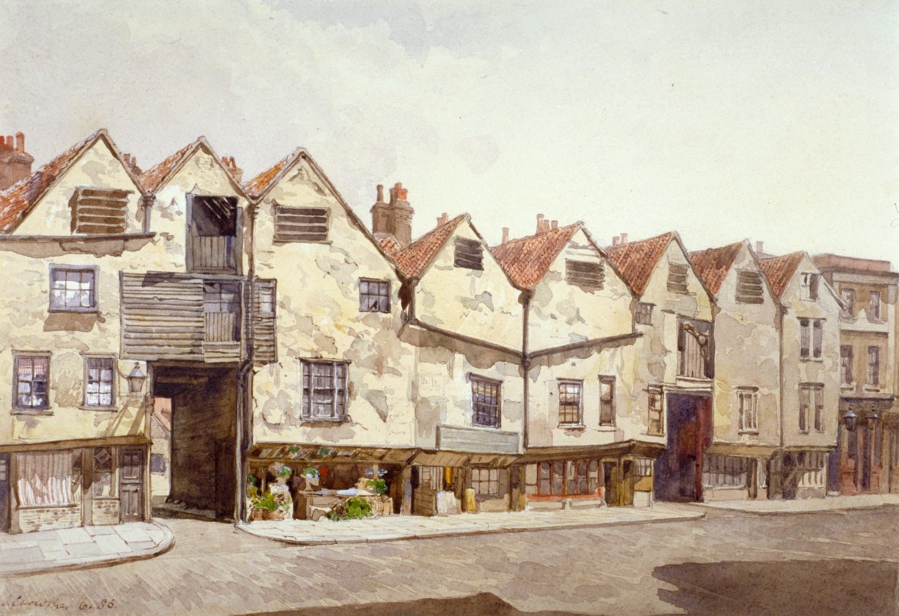 Udsigt over butikker og huse, Bermondsey Street, Bermondsey, London, 1886 af John Crowther