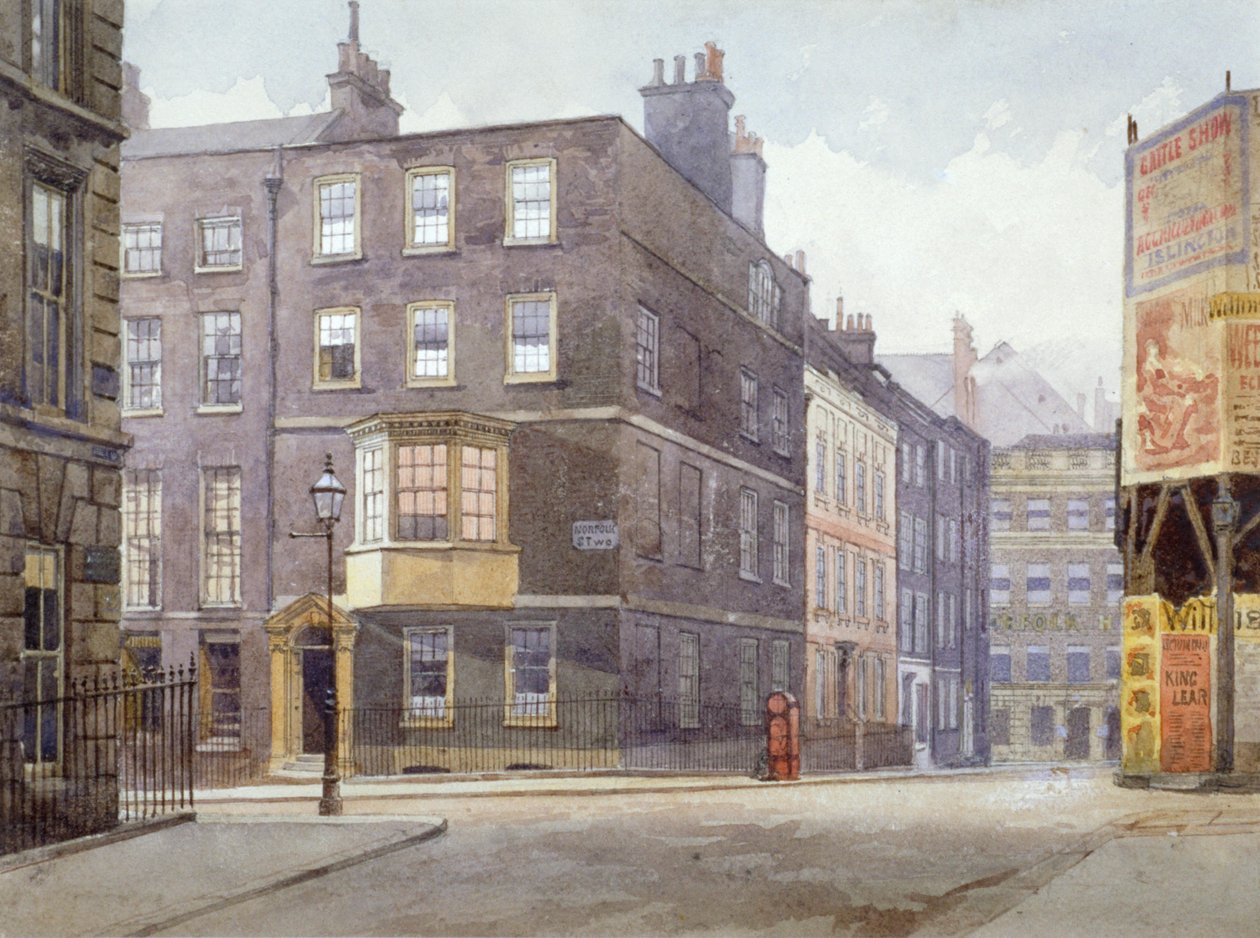 Udsigt over krydset mellem Howard Street og Norfolk Street, London, 1880 af John Crowther
