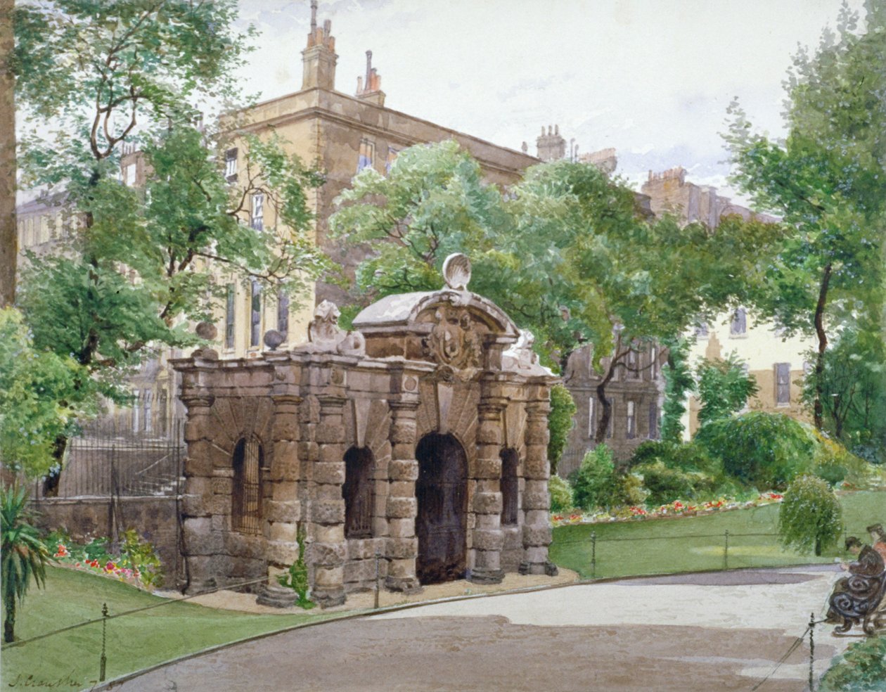 Udsigt over sydfronten af York Watergate, Buckingham Street, Westminster, London, 1887 af John Crowther