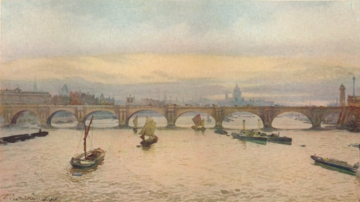 Waterloo Bridge fra Charing Cross Railway Bridge, 1888 1926 af John Crowther