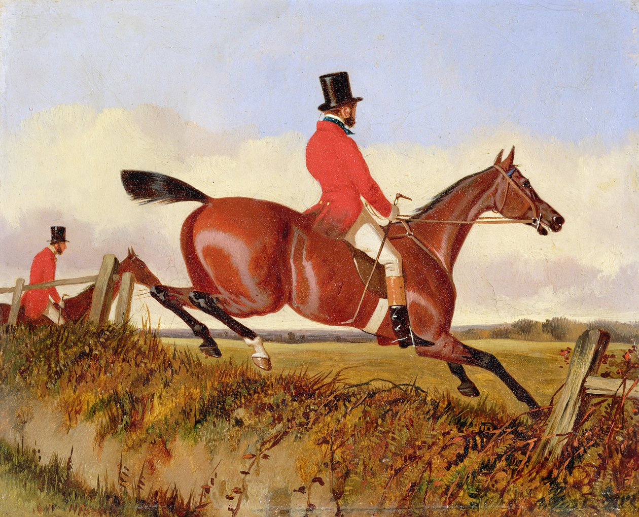 Rævejagt: Rydning af en bank, ca. 1840 (olie på tavle) af John Dalby