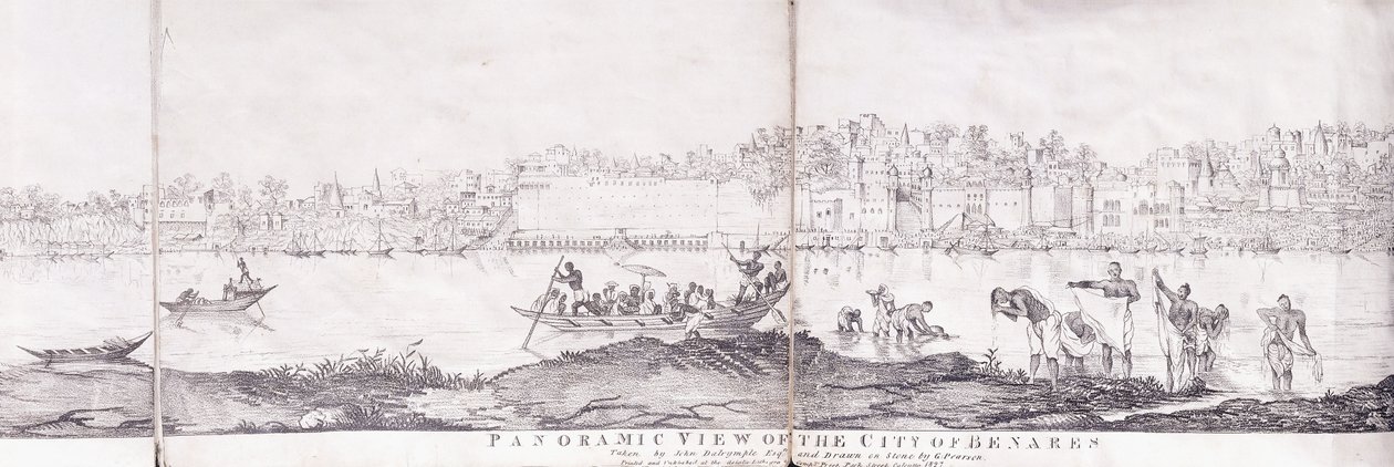 Panoramaudsigt over byen Benares, 1827 af John Dalrymple