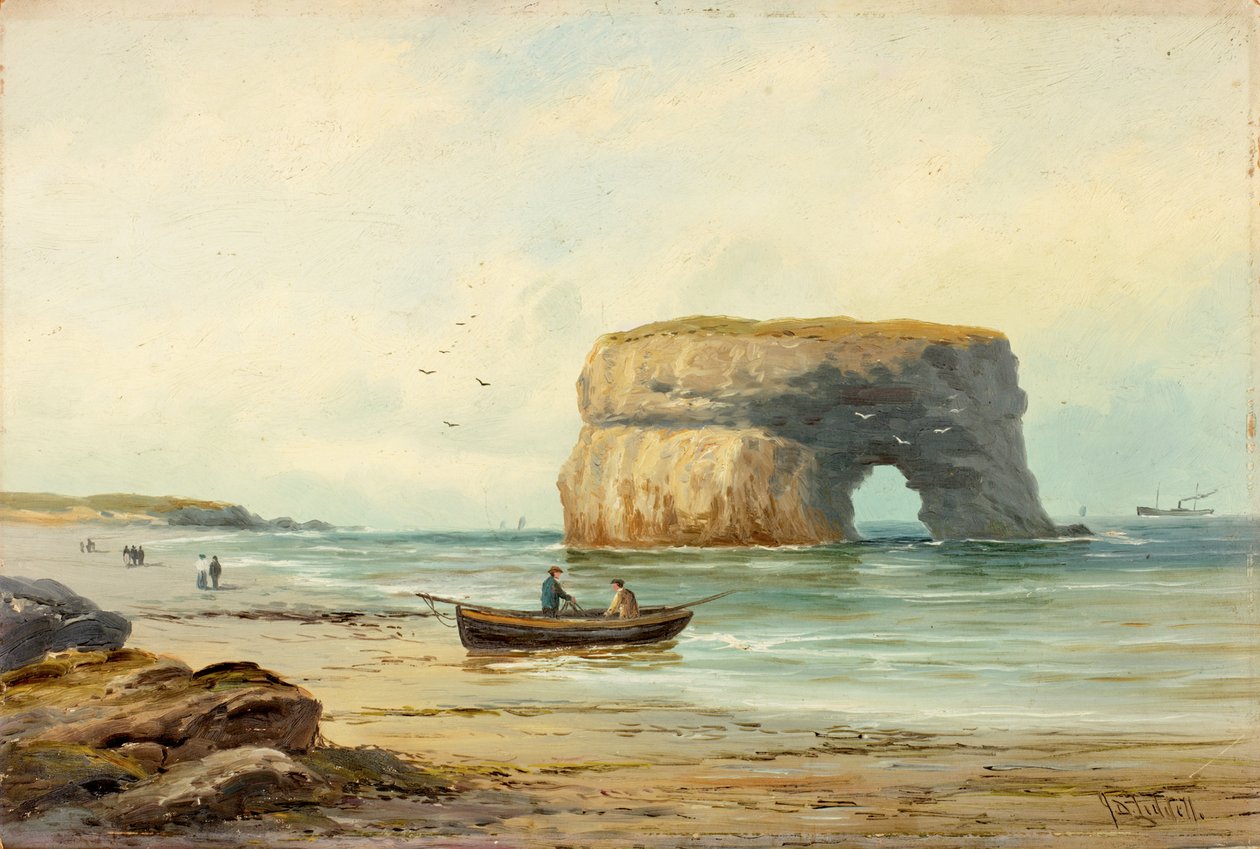Marsden Rock, ca. 1885-1910 (olie om bord) af John Davison Liddell