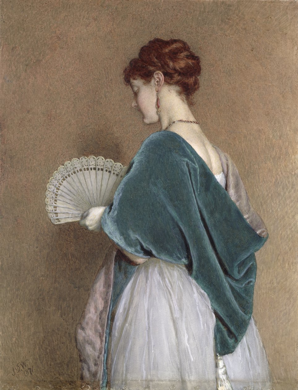 Kvinde med vifte, 1871 (blyant og wc på papir) af John Dawson Watson