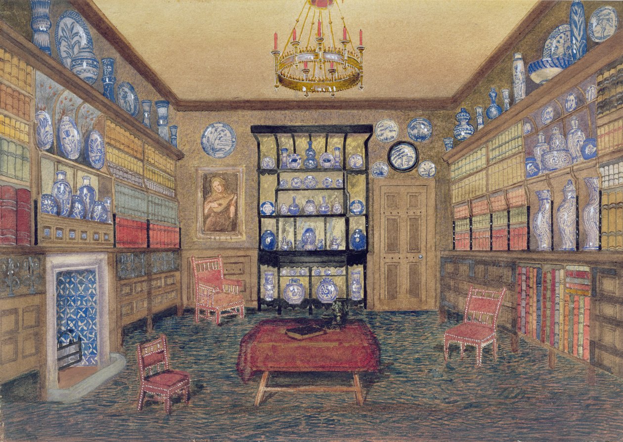 The Morning Room, Bowden Hall, Upton St. Leonards, Gloucester (wc & blyant på papir) af John Dearman Birchall