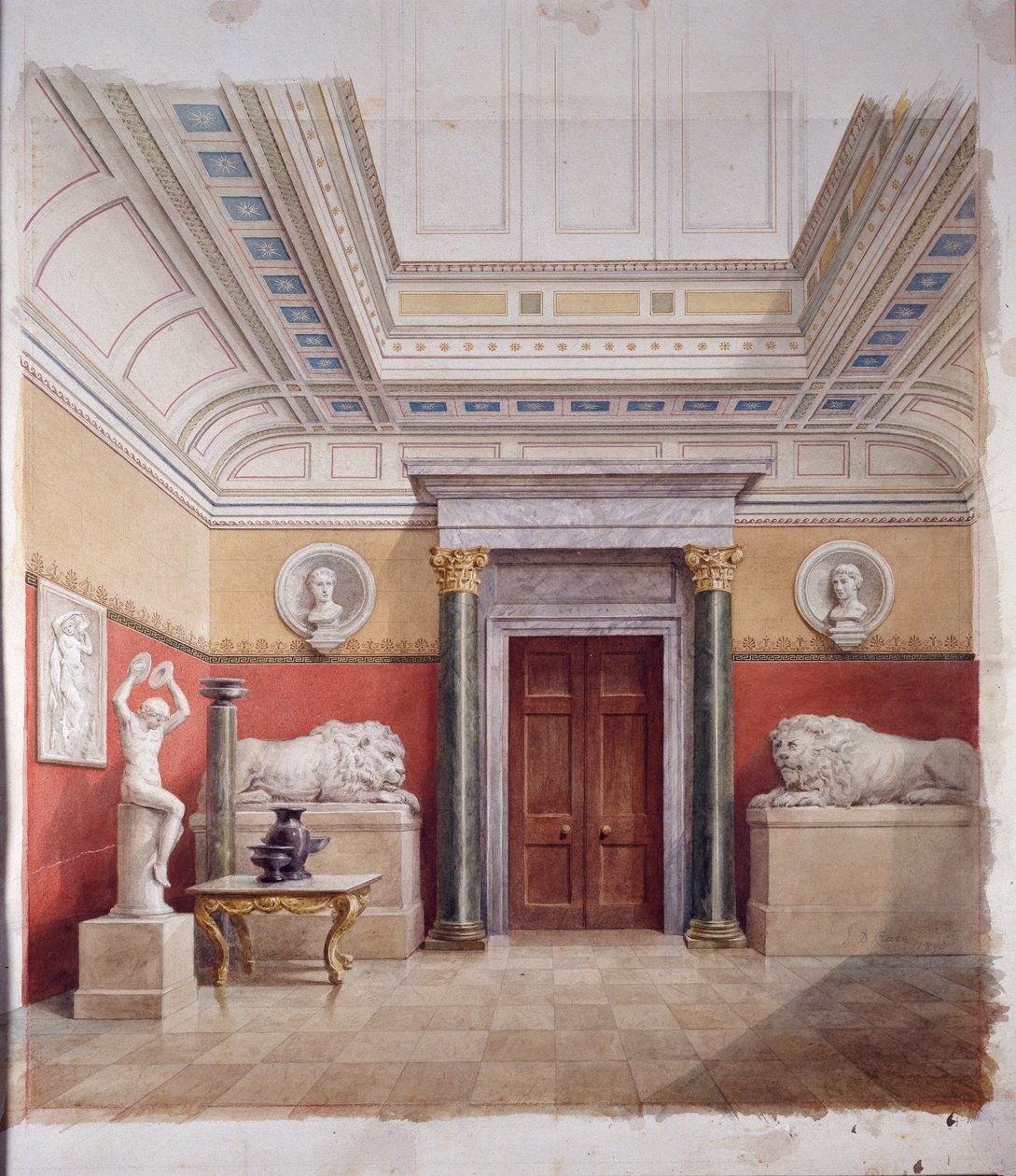 Skulpturgalleriet, nordenden, ca. 1870 (akvarel på papir) af John Dibblee Crace