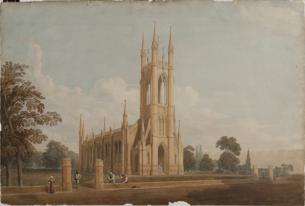 Design til Sankt Thomas Kirke, ca. 1826 af John Dobson