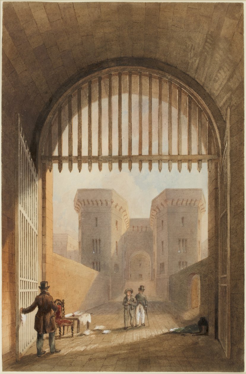 Gateway of the Gaol, Newcastle upon Tyne (bc, blæk og wc på papir) af John Dobson