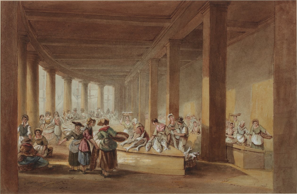 The Old Fish Market, Sandhill, Newcastle upon Tyne (bc, pen og blæk på papir) af John Dobson