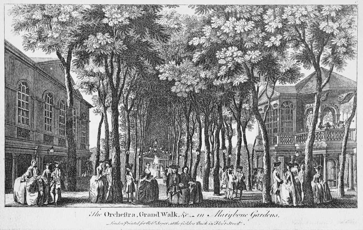 En udsigt over orkestret med Band of Music, Grand Walk i Marybone Gardens af John Donowell