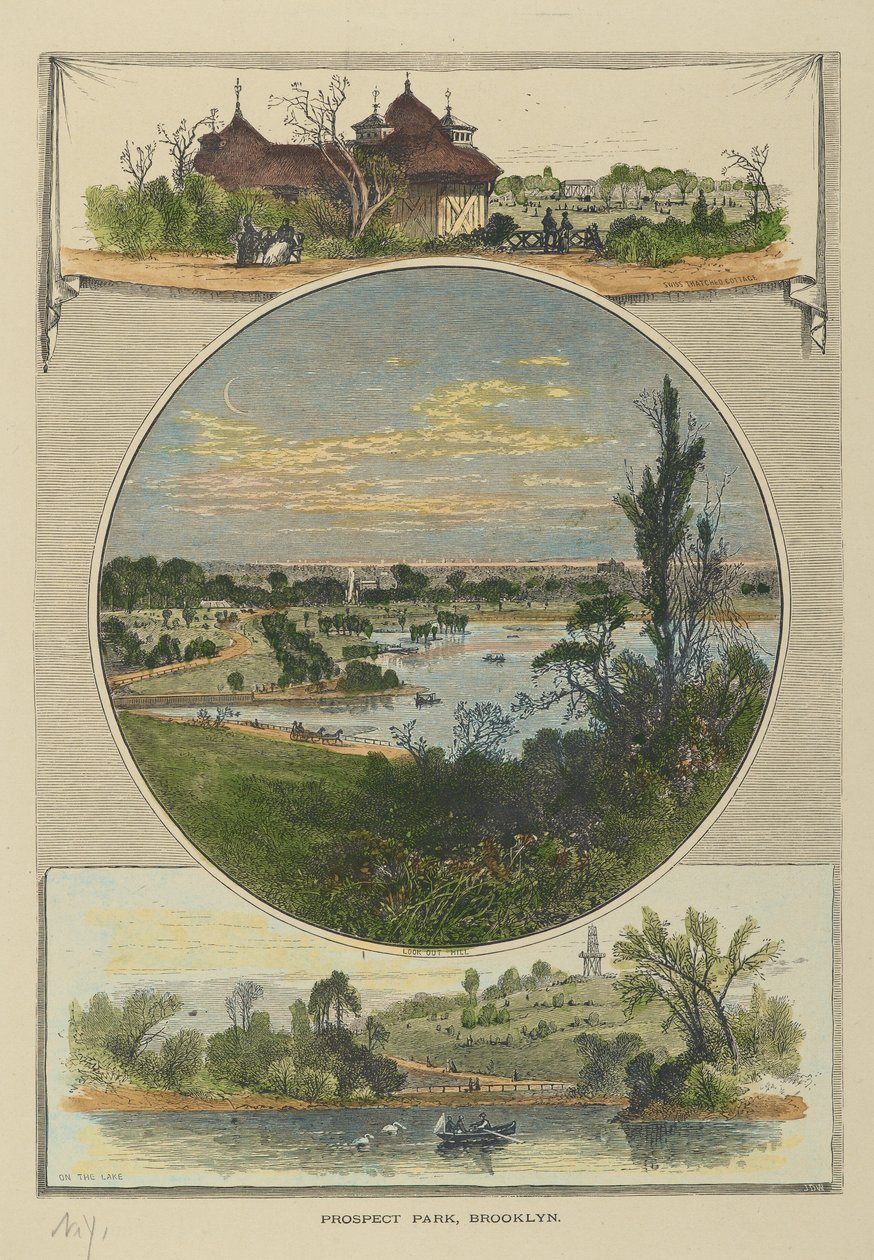 Prospect Park, Brooklyn (håndfarvet gravering) af John Douglas Woodward