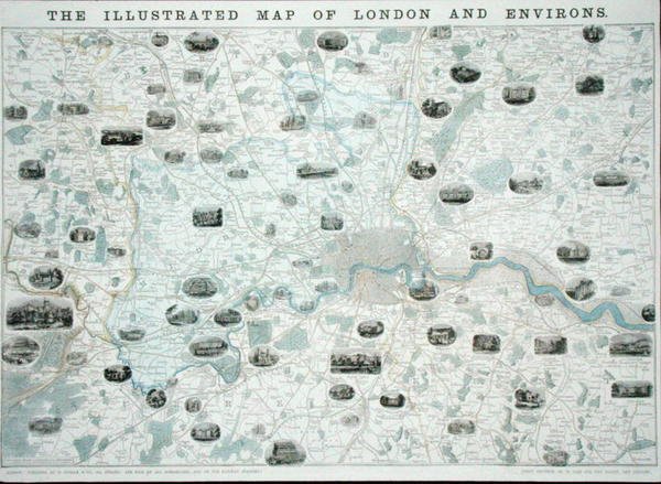 The Illustrated Map of London and Environs, c.1845-55 (farve litho) af John Dower