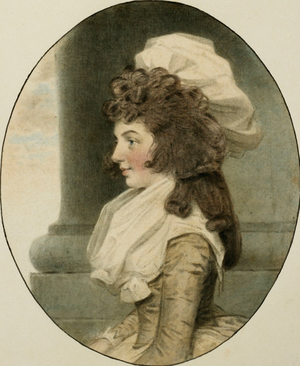 Portræt af Sarah Whitmore, siddende ved en søjle, 1787 af John Dowman