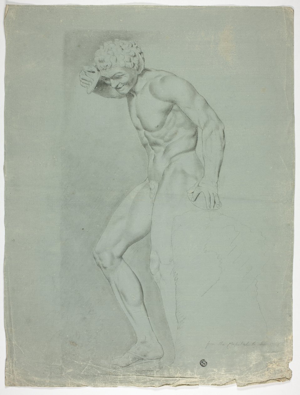 Antik statue af stående faun med bækkener af John Downman