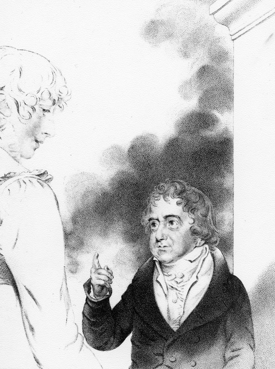 Grev Jozef Boruwlaski med kunstnerens datter, Isabella Chloe Downman, graveret af William Thomas Fry, 1821 af John Downman