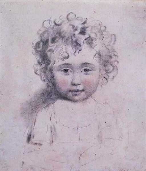 No.1869d Lady Strathmores yngste datter, ca. 1786 (grafit, sort og rødt kridt på papir) af John Downman