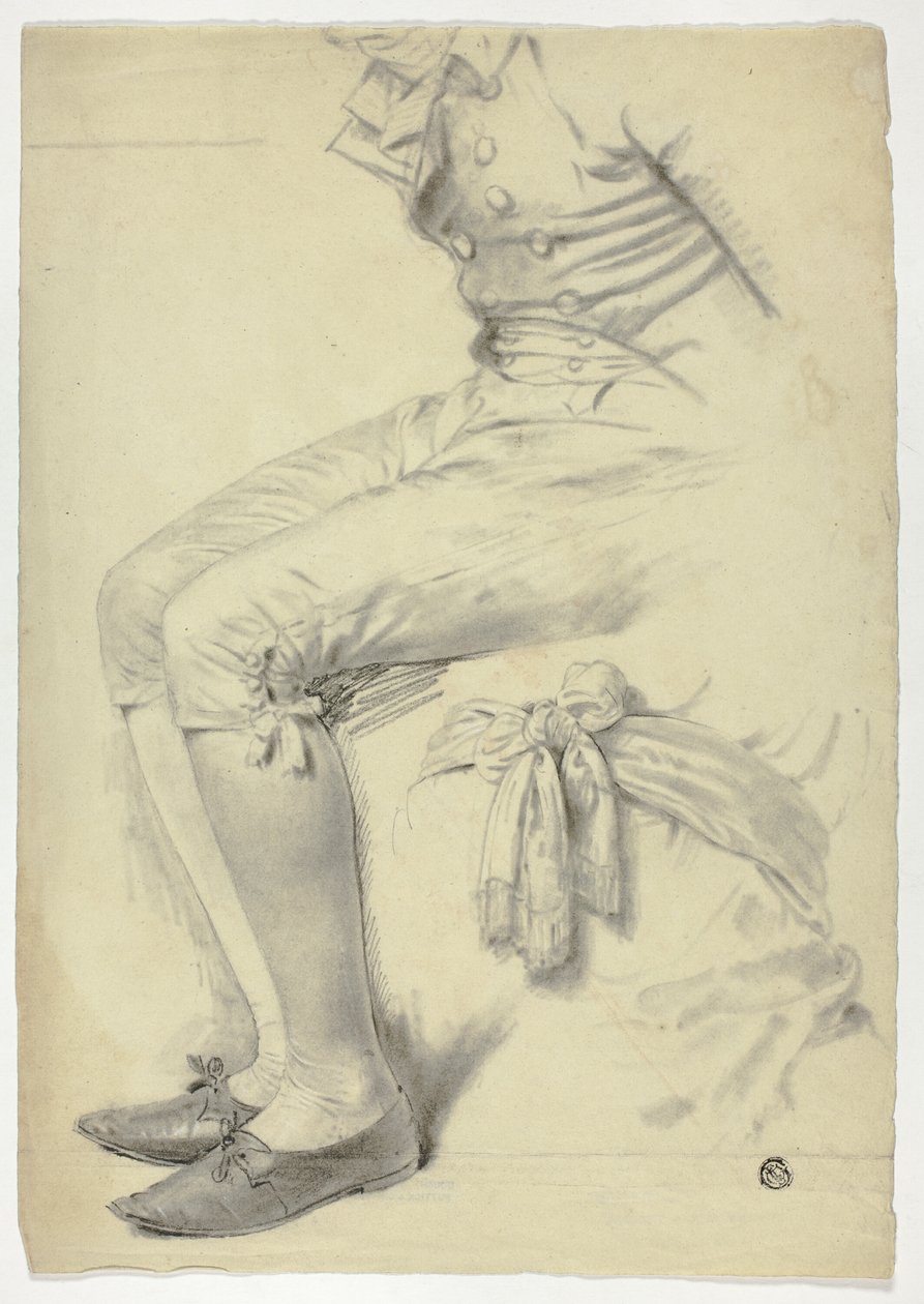 Siddende figur og skitse af skærf bundet om torsoen af John Downman