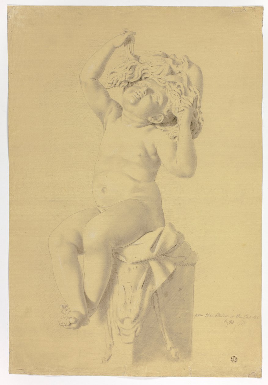 Antik statue af siddende Putto Holdende maske af Silenus af John Downman