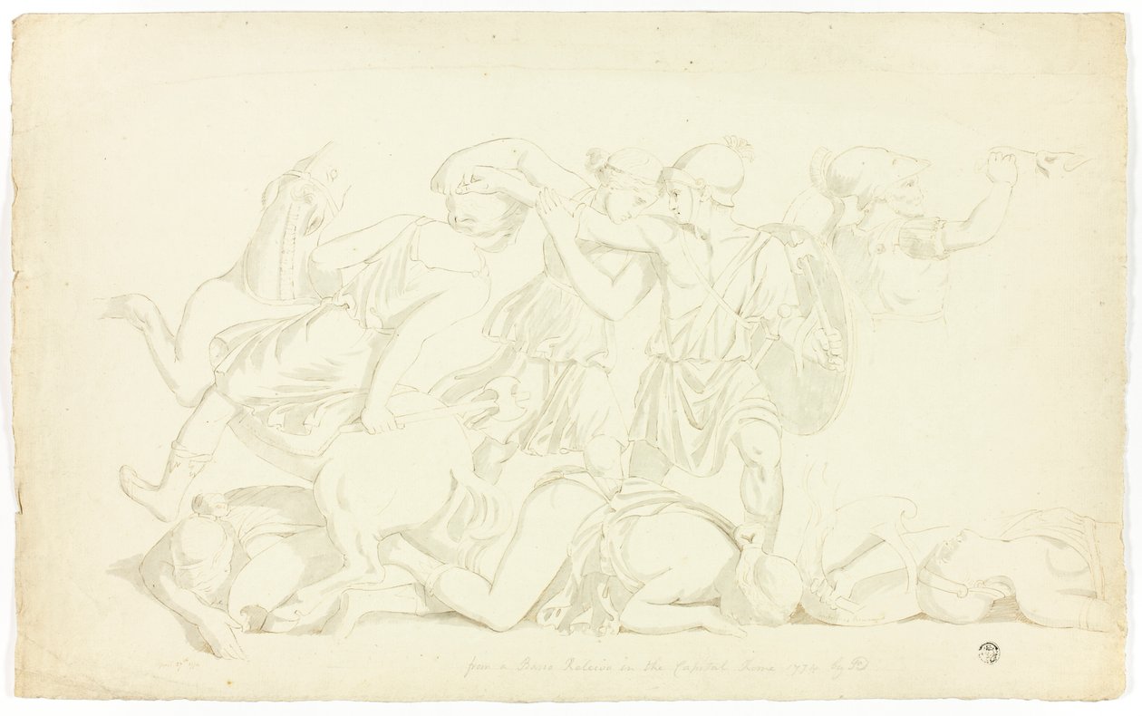 Gammelt Bas-relief med Battle of the Amazons af John Downman