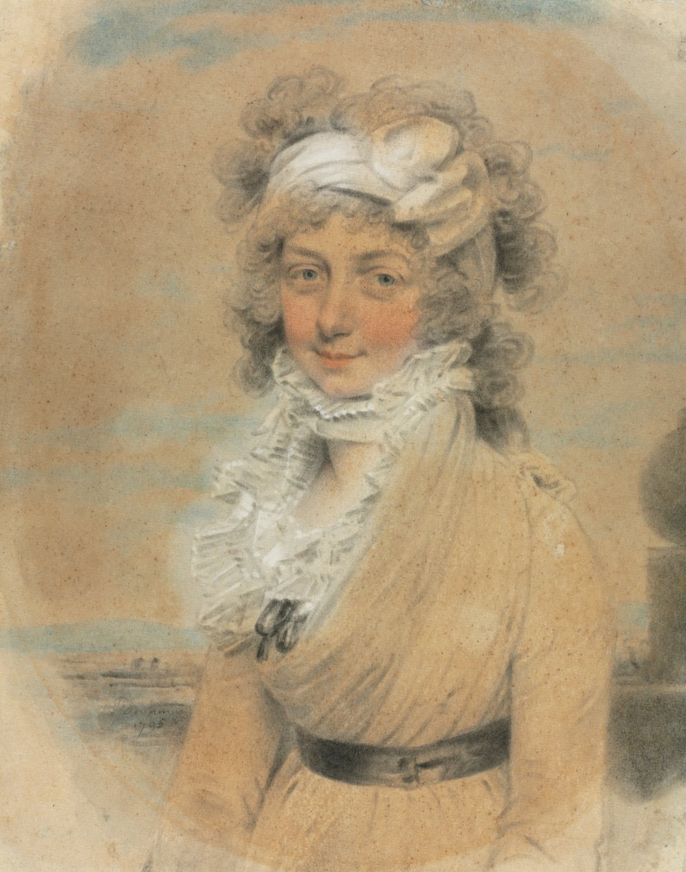 Ung dame med en hvid sløjfe på hovedet af John Downman