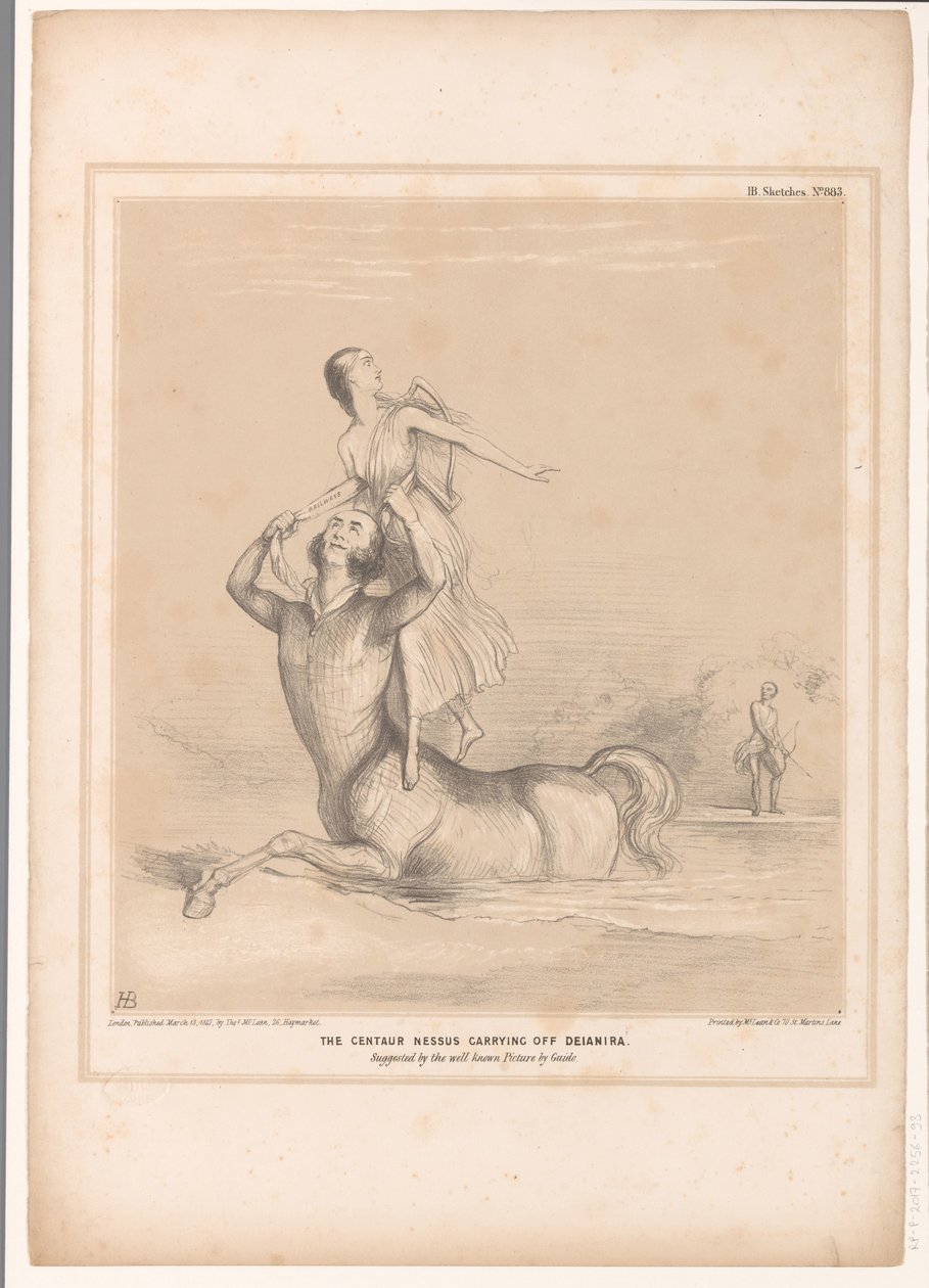 Spotprent mødte Lord Bentinck som de centaur Nessus Kentauren Nessus transporterer Deianira. Foreslået af det velkendte billede af Guido (titel på objekt) HB Sketches (serietitel på objekt) af John Doyle