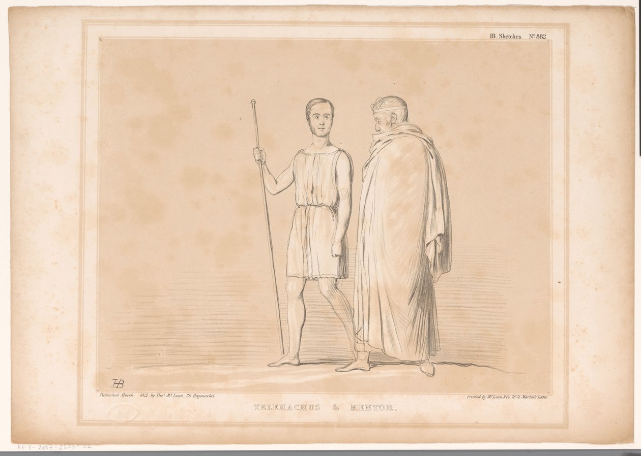 Spotprent mødte Lord Lincoln og Sir Robert Peel Telemachus og mentor (titel på objekt) HB Sketches (serietitel på objekt) af John Doyle