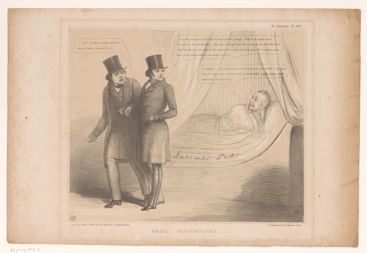 Spotprent mødte Peel i en komfortabel seng Små insinuationer (titel på objekt) HB Sketches (serietitel på objekt) af John Doyle