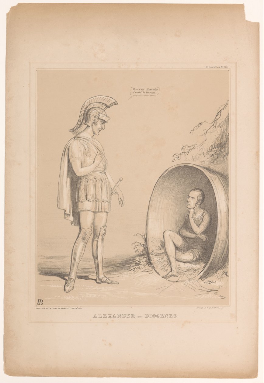 Spotprent mødte Sir Robert Peel Alexander og Diogenes (titel på objekt) HB Sketches (serietitel på objekt) af John Doyle