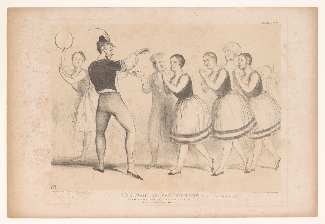 Spotprent op de engelske indenlandske politiek The pas de facination (fra Almas ballet) Som for nylig udført af Hendes Majestæts tjenere / Med en ny rollebesætning (titel på objekt) HB Sketches (serietitel på objekt) af John Doyle