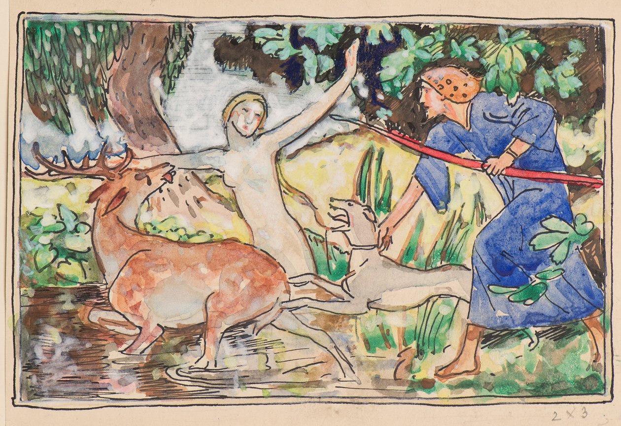 Diana og Actaeon (akvarel) af John Duncan