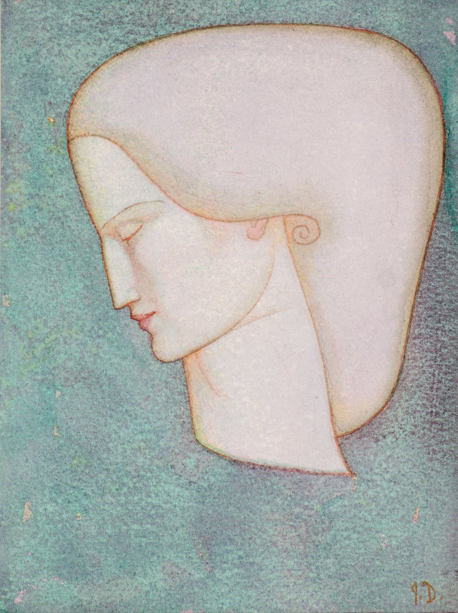 Kvindehoved (akvarel) af John Duncan