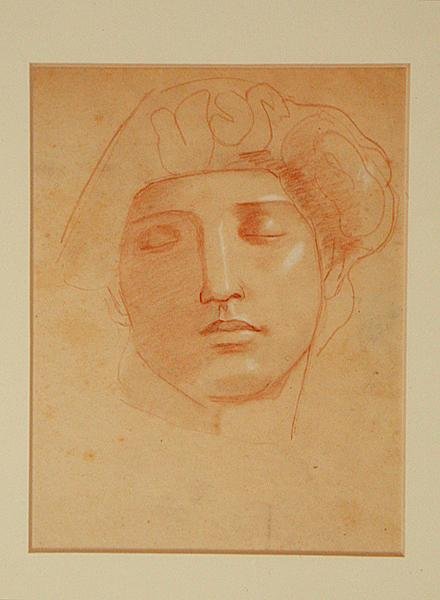 Hoved af en keltisk gud (farveblyant på papir) af John Duncan