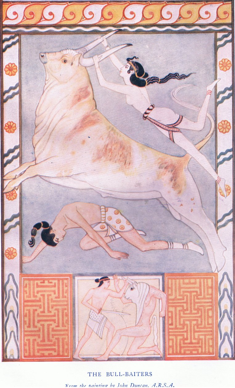 The Bull Baiters, illustration fra Myths of Crete og Pre-Hellenic Europe pub. af Gresham Publishing Company Limited 1920