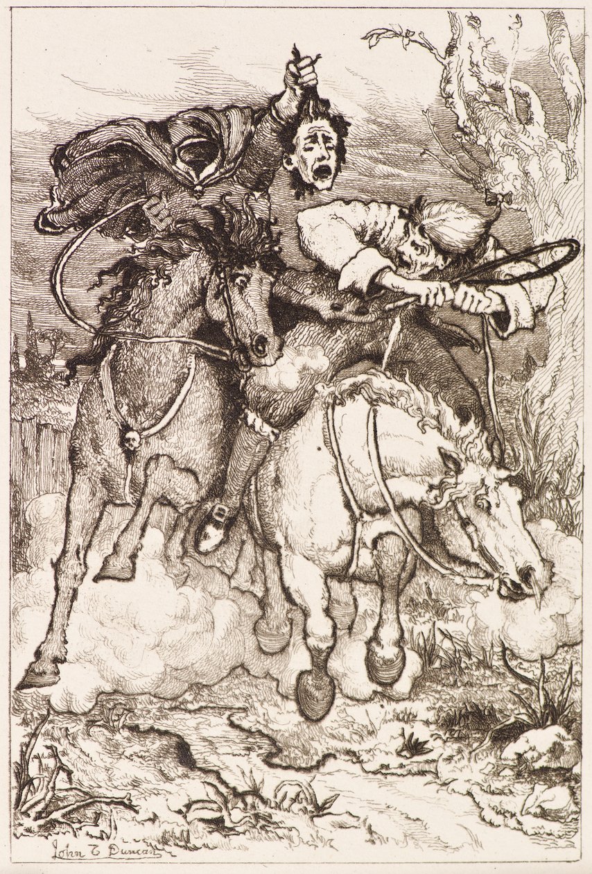 To galopperende ryttere [den ene bærer sit eget hoved] (ætsning) af John Duncan