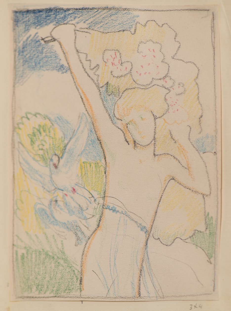 Uden titel [Kvindelig figur og duer] (blyant) af John Duncan
