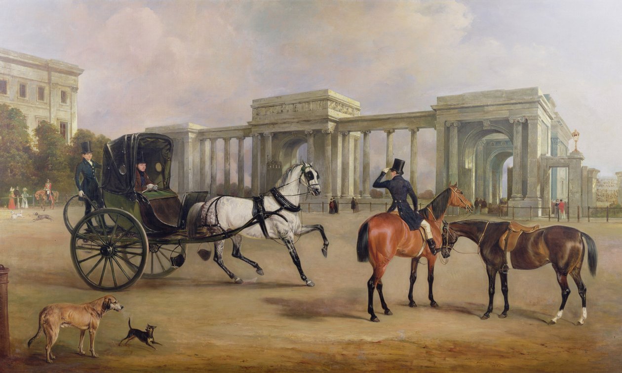 Mr. Massey Stanley med cabriolet og hacks på Hyde Park Corner, 1833 af John E. Ferneley
