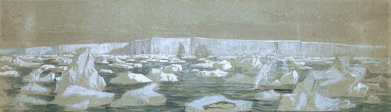 En del af den sydlige polarbarriere, 2. februar 1841 (akvarel) af John Edward Davis