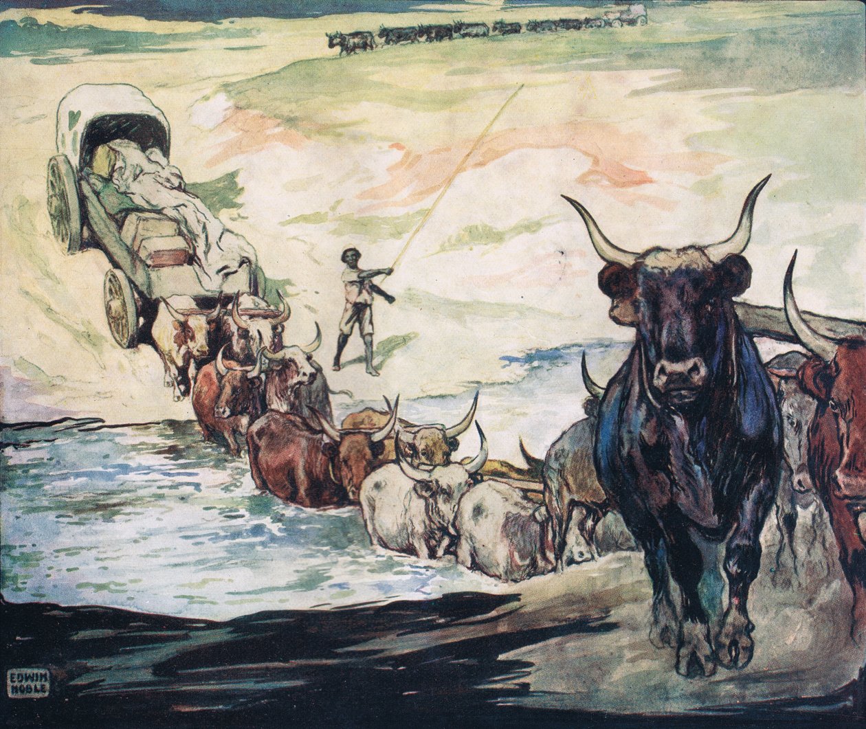 Crossing the river, illustration fra 