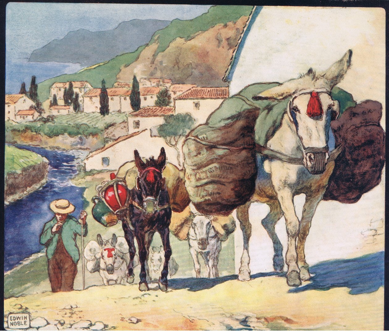Muldyr på et spansk pas, illustration fra 