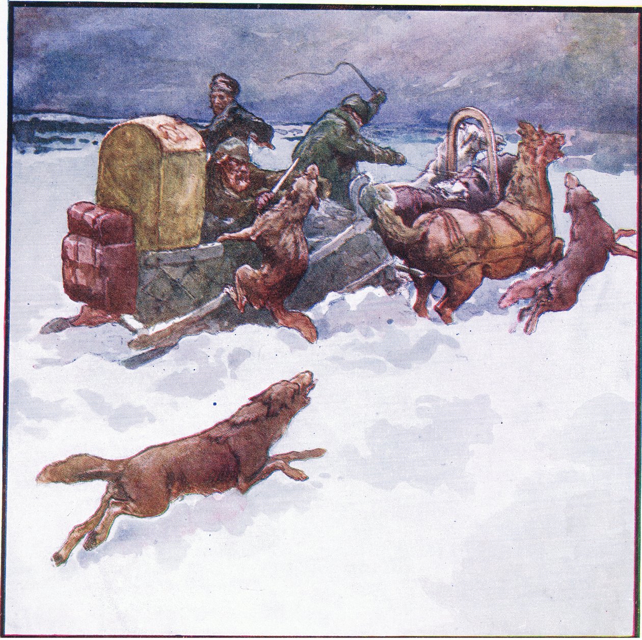 Min kammerat stødte køligt sin ene arm ind i en ulvs mund (farve litho) af John Edwin Noble