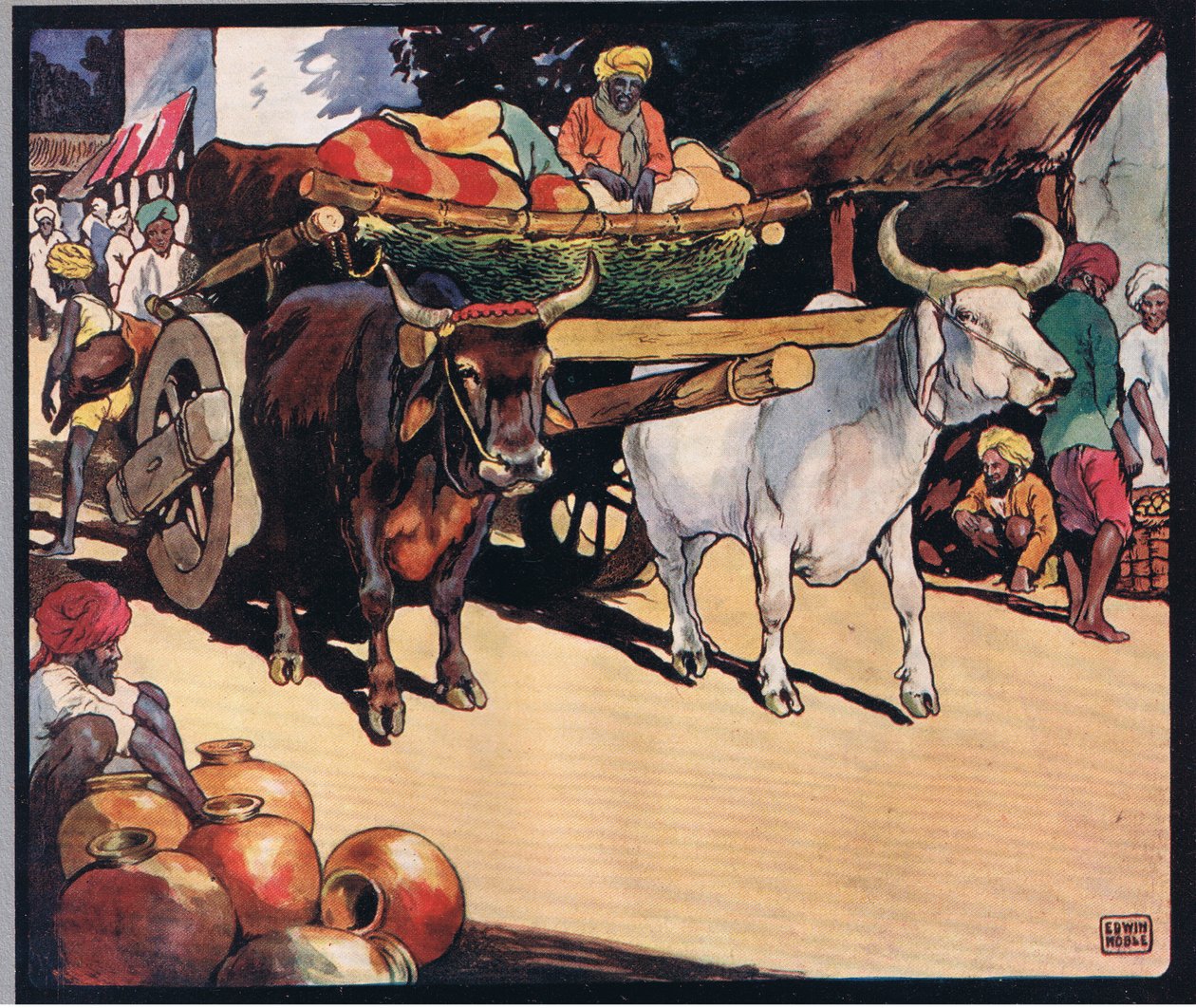 Okser trækker en vogn, illustration fra 