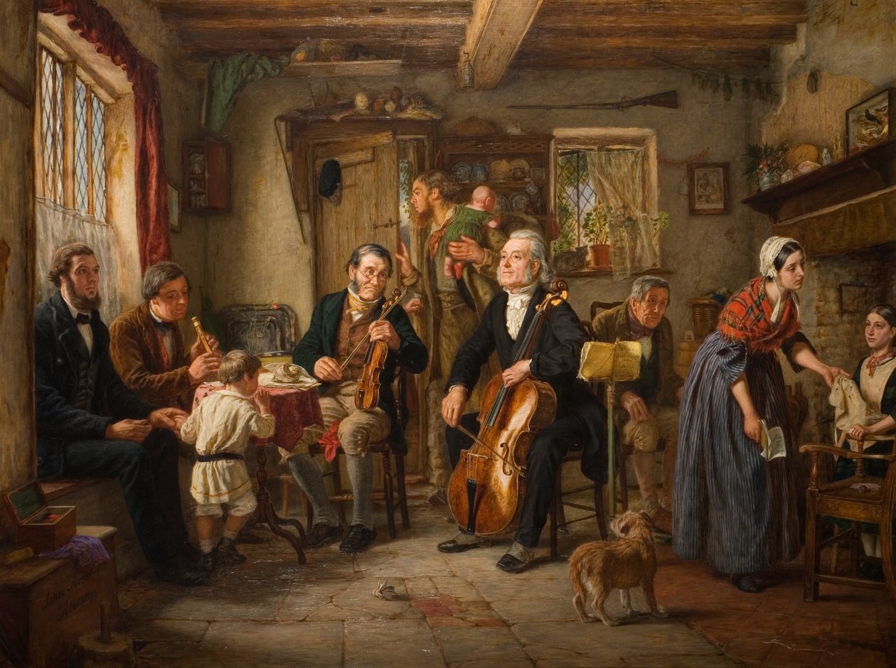 En filharmonisk genhør i et bondehus, 1860 af John Evan Hodgson