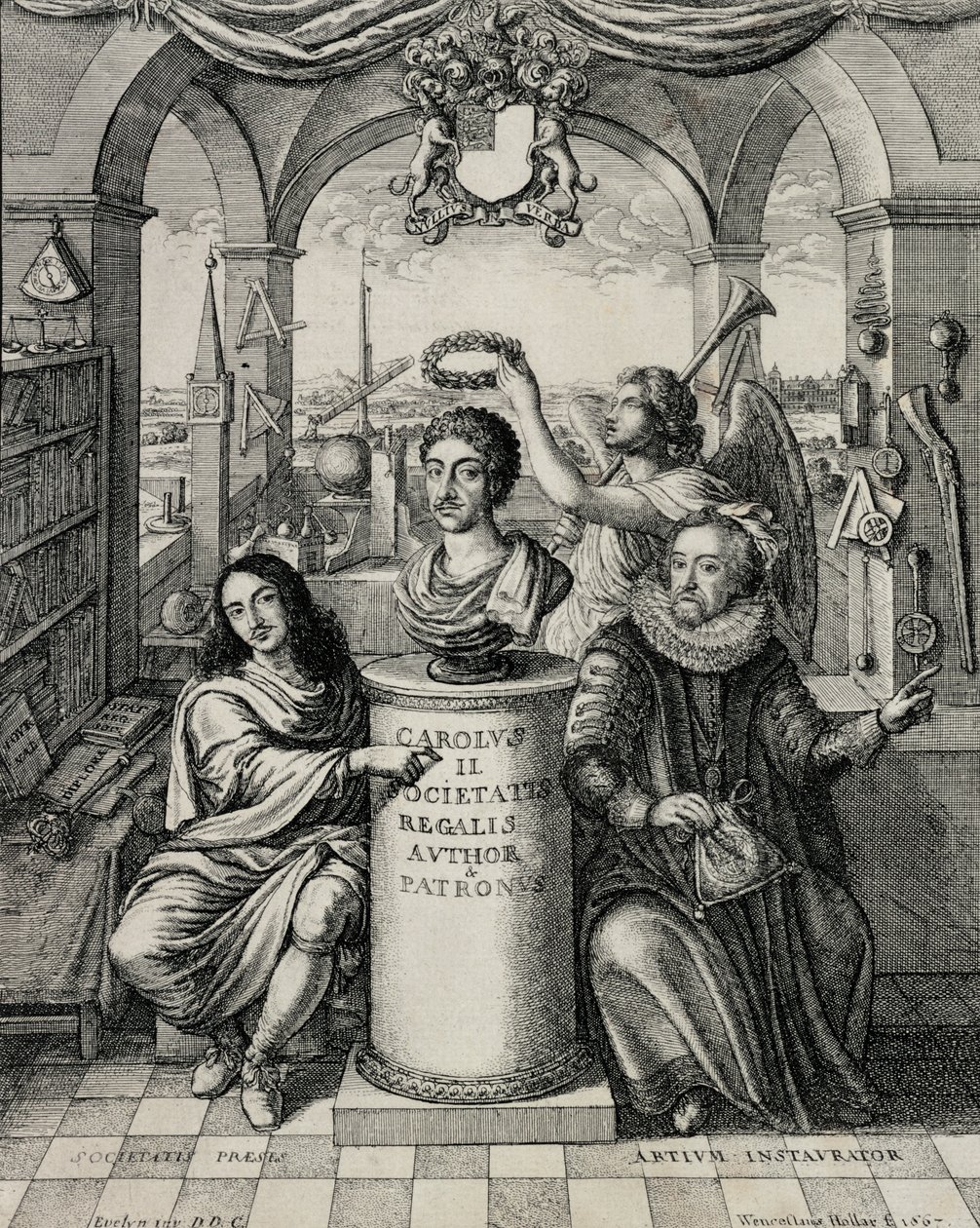 Charles II (1630-85) som protektor for Royal Society, indgraveret af Wenceslaus Hollar (1607-77) 1667 af John Evelyn