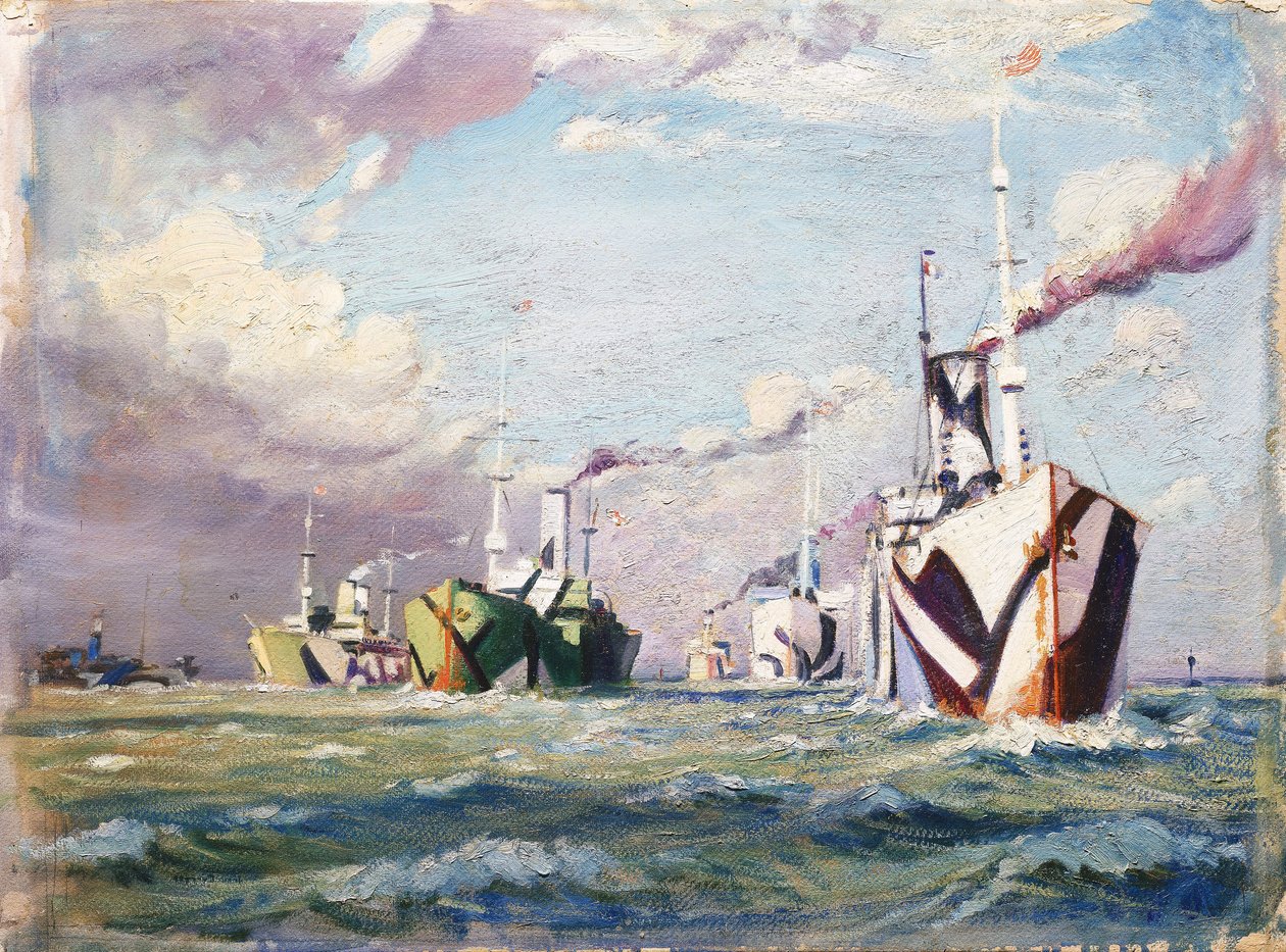 A Cunarder (dampskib), ca. 1918 (olie på karton) af John Everett