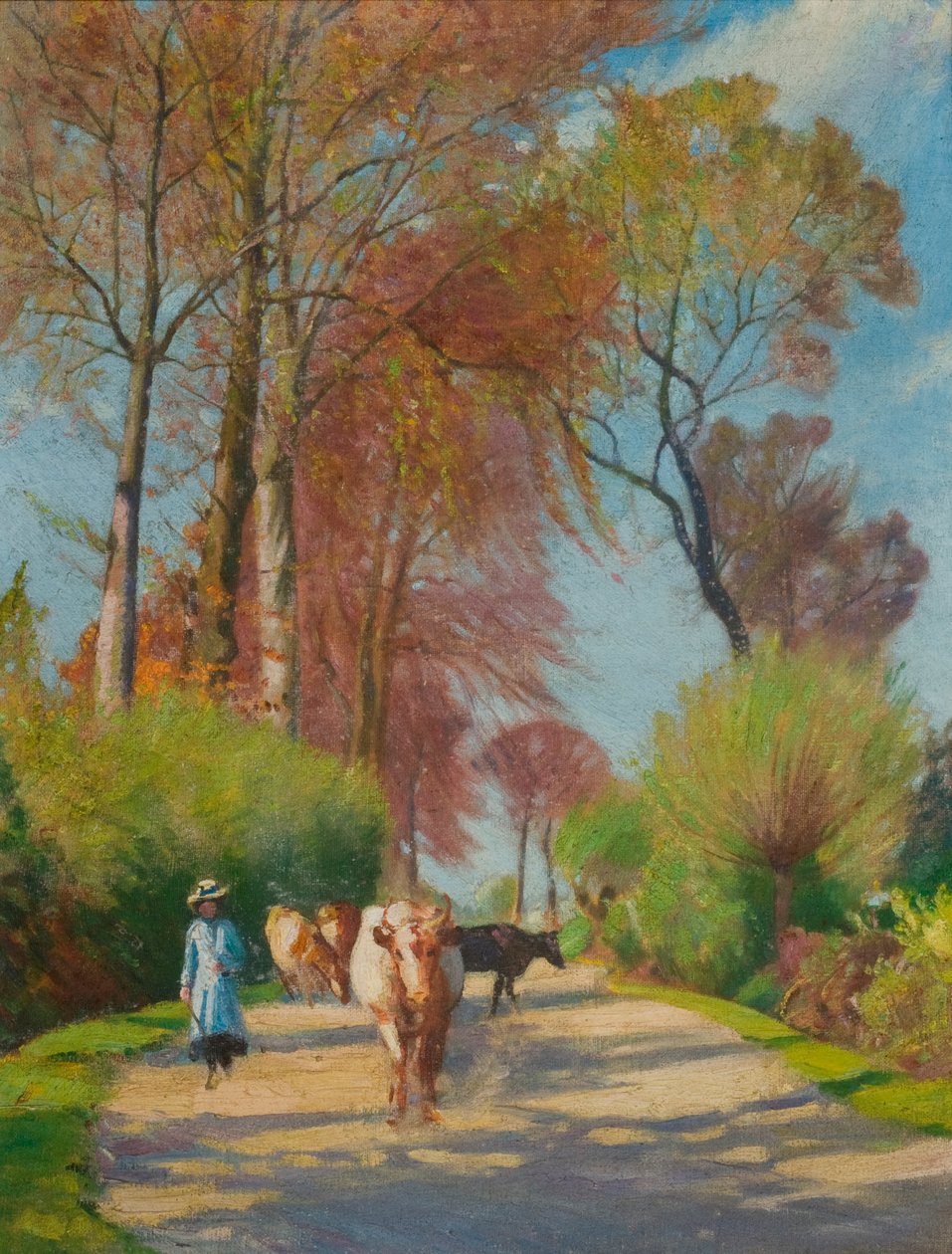 Landebane med figur og ko (olie om bord) af John Everett