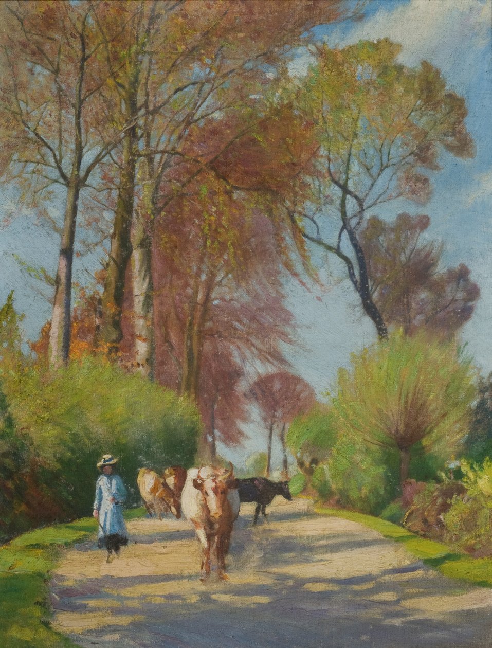 Landebane med figur og ko (olie om bord) af John Everett