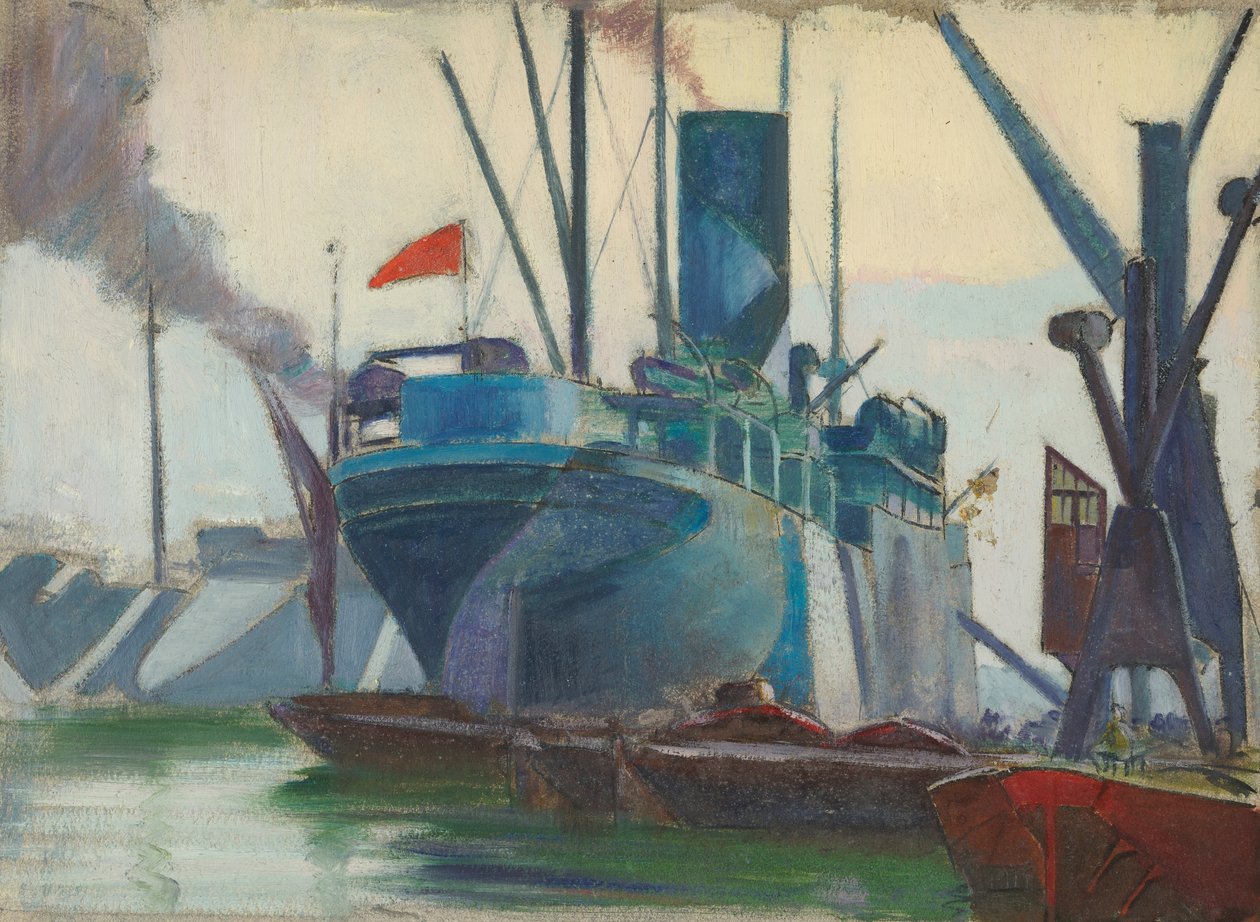 Dazzle-skibe i Londons havn, ca. 1915-18 (olie på papir) af John Everett